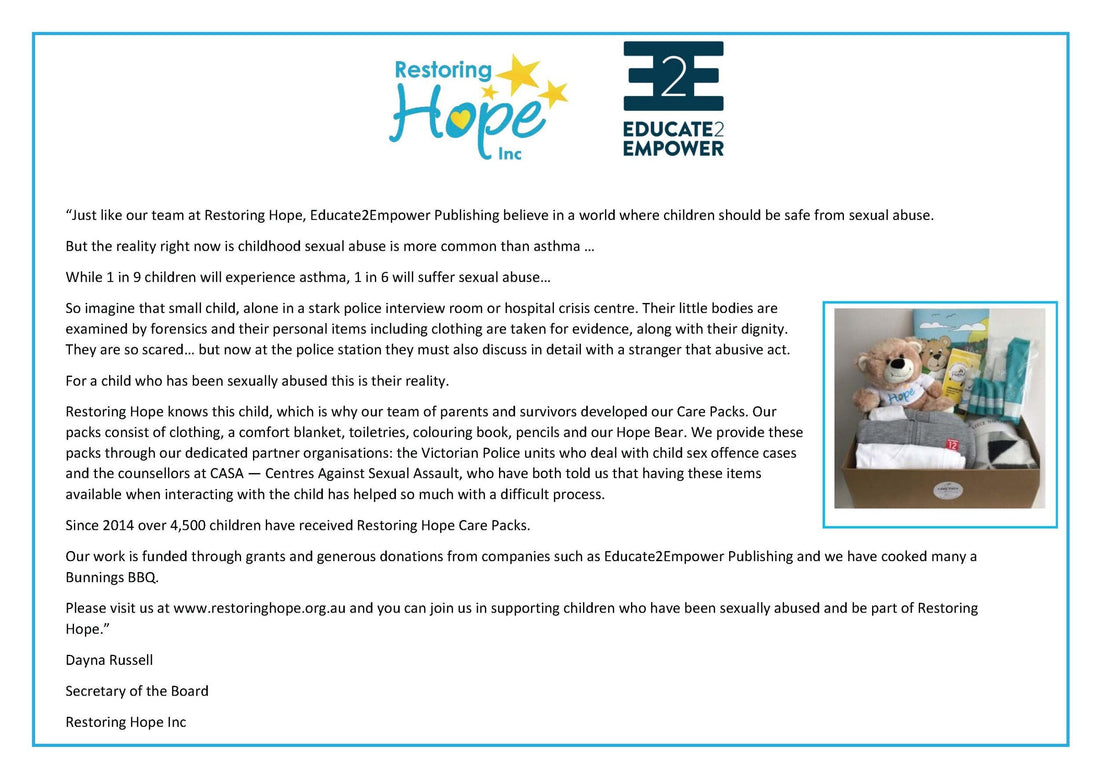 Australia: We love to support the work of Restoring Hope!
