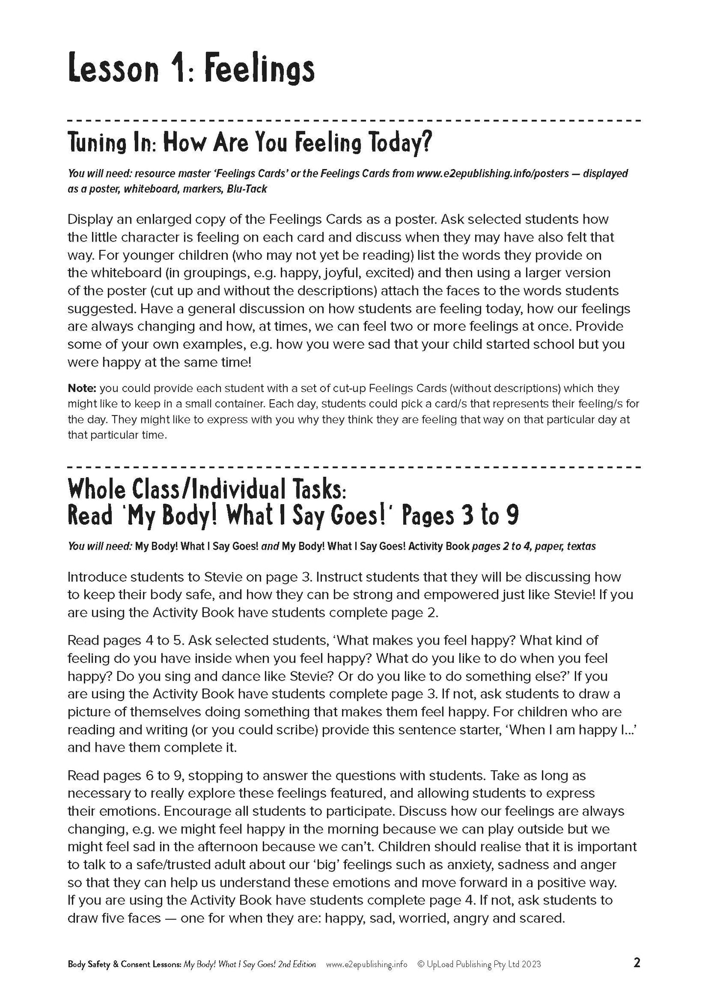 My Body! What I Say Goes! - FREE LESSON PLANS