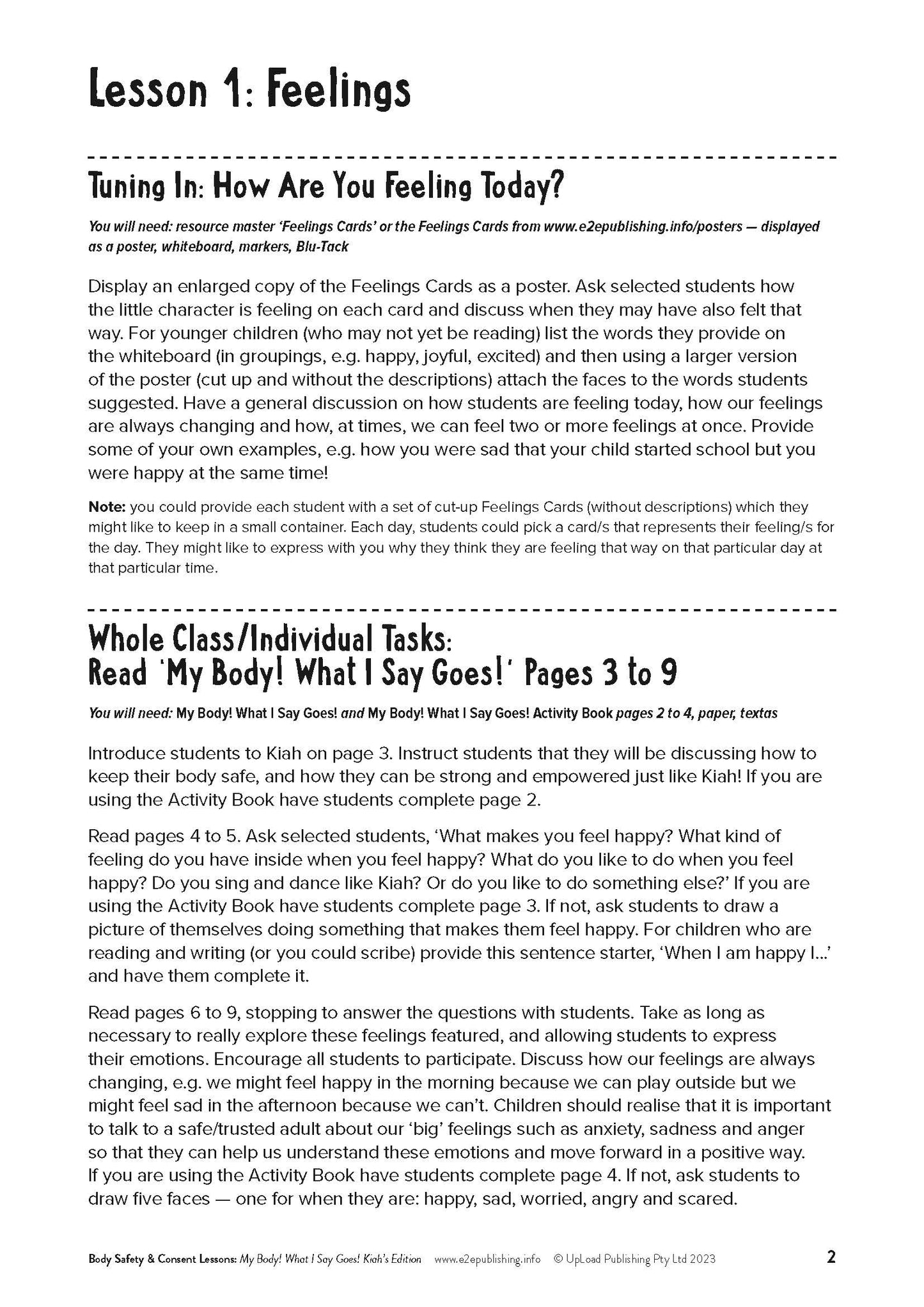 My Body! What I Say Goes! Kiah's Edition - FREE LESSON PLANS