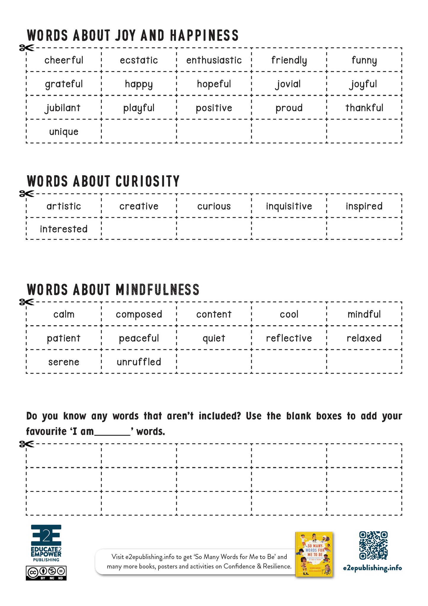 So Many Words for Me to Be - FREE Word Bank Activity
