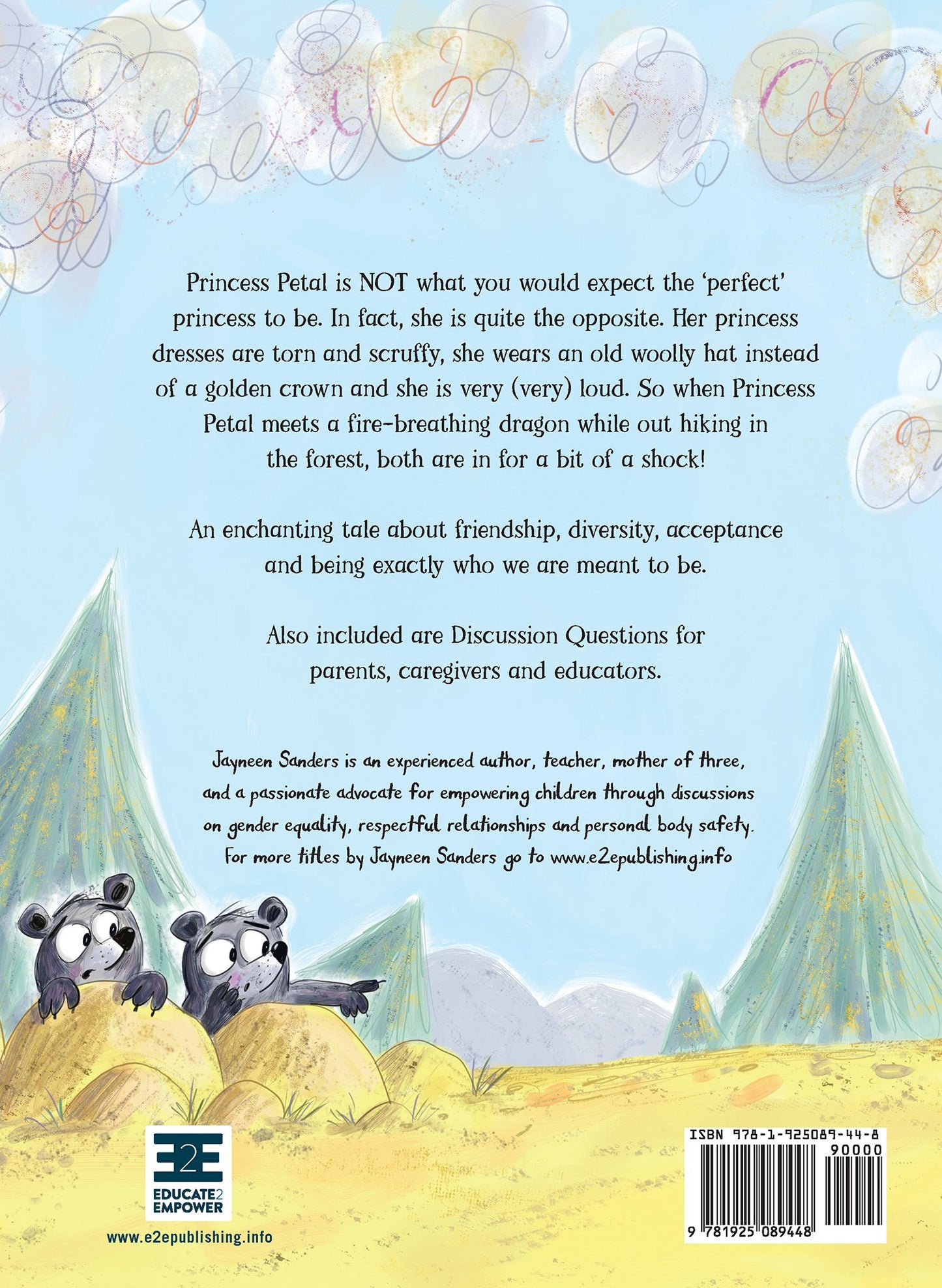 The back cover of the book ‘The Not-So-Perfect Princess and the Not-So-Dreadful Dragon’ by Jayneen Sanders.
