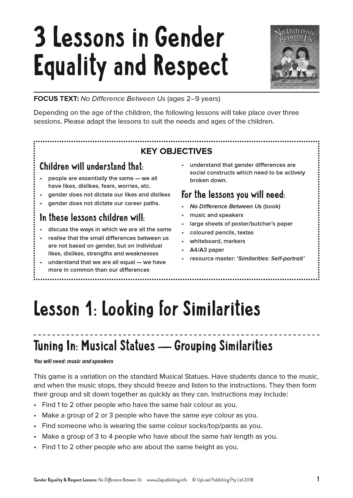 An example image of one of the lesson plan that compliment many of Educate2Empowers books.