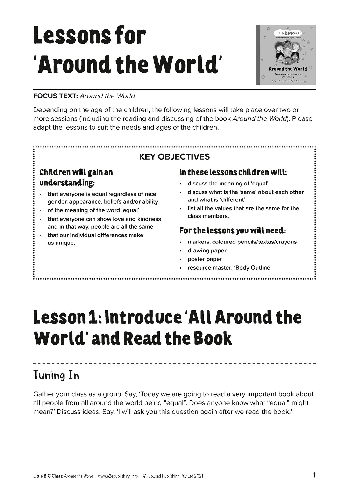An example image of one of the lesson plan that compliment many of Educate2Empowers books.