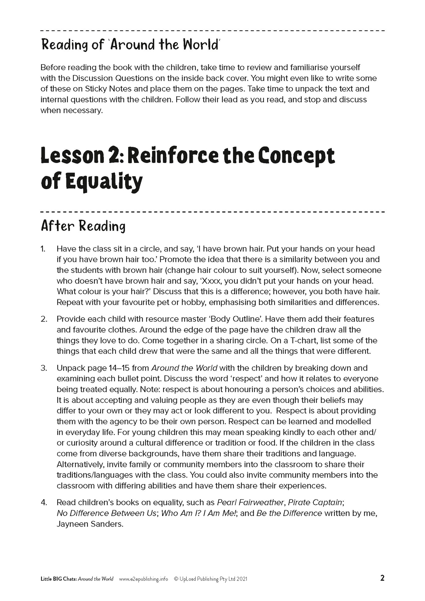 An example image of one of the lesson plan that compliment many of Educate2Empowers books.