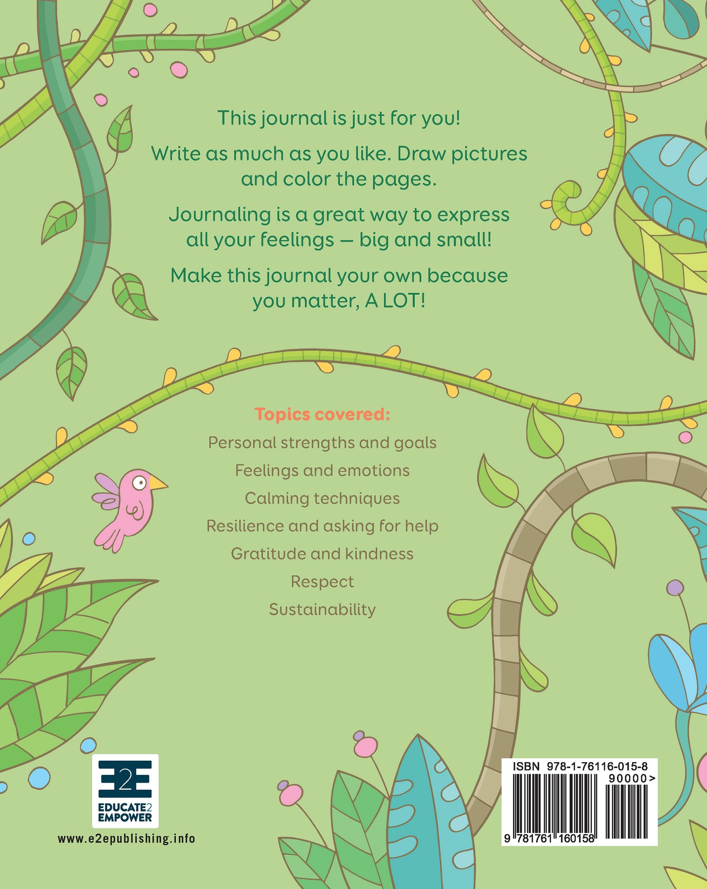 The back cover of the book โMy Mindfulness & Well-Being Journalโ