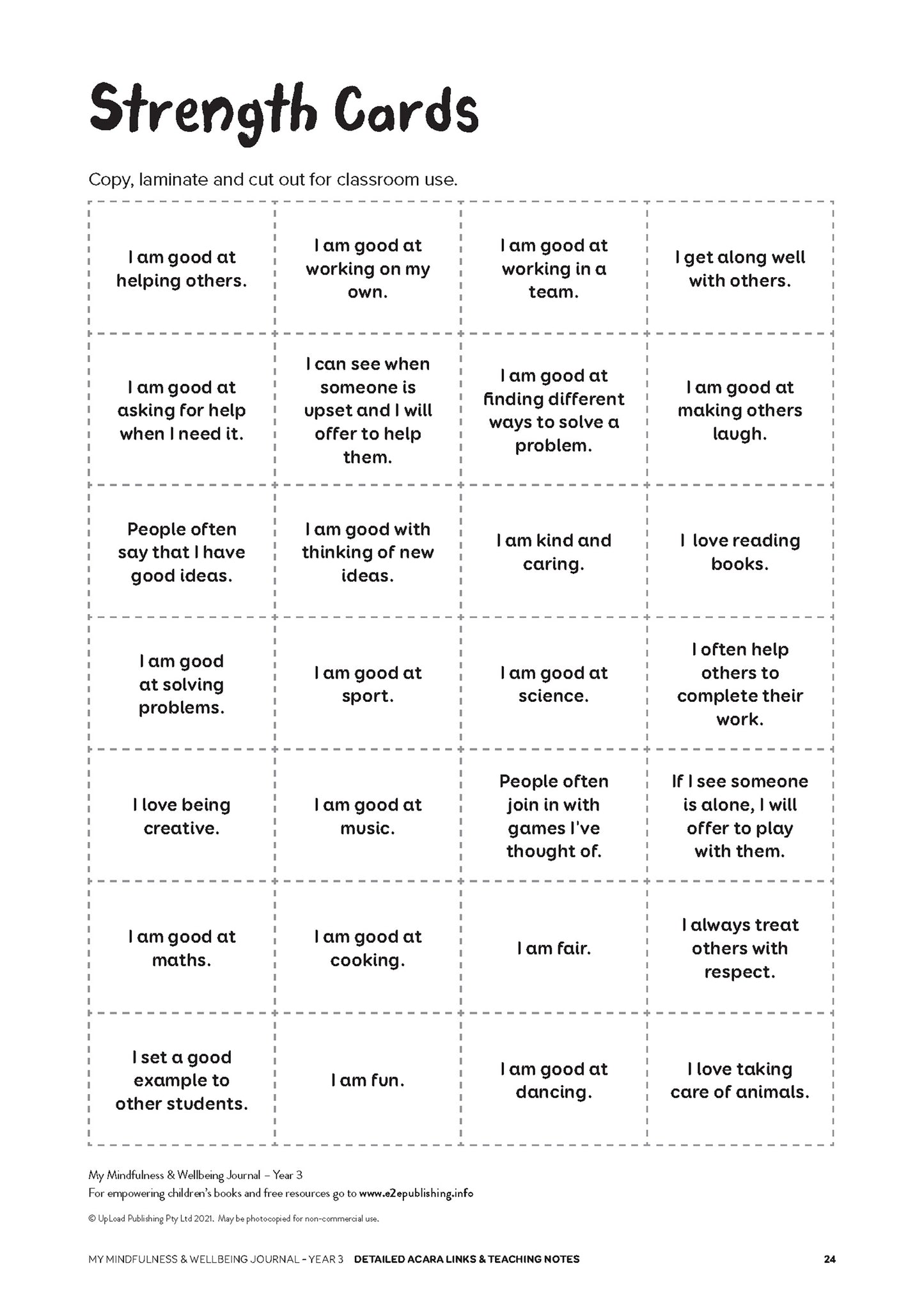 A page from the book 'My Mindfulness & Wellbeing Journal Year 3'