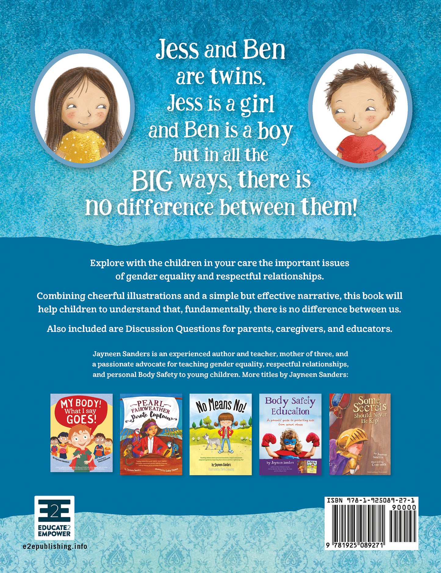 The back cover of the book ‘No Difference Between Us’ by Jayneen Sanders.