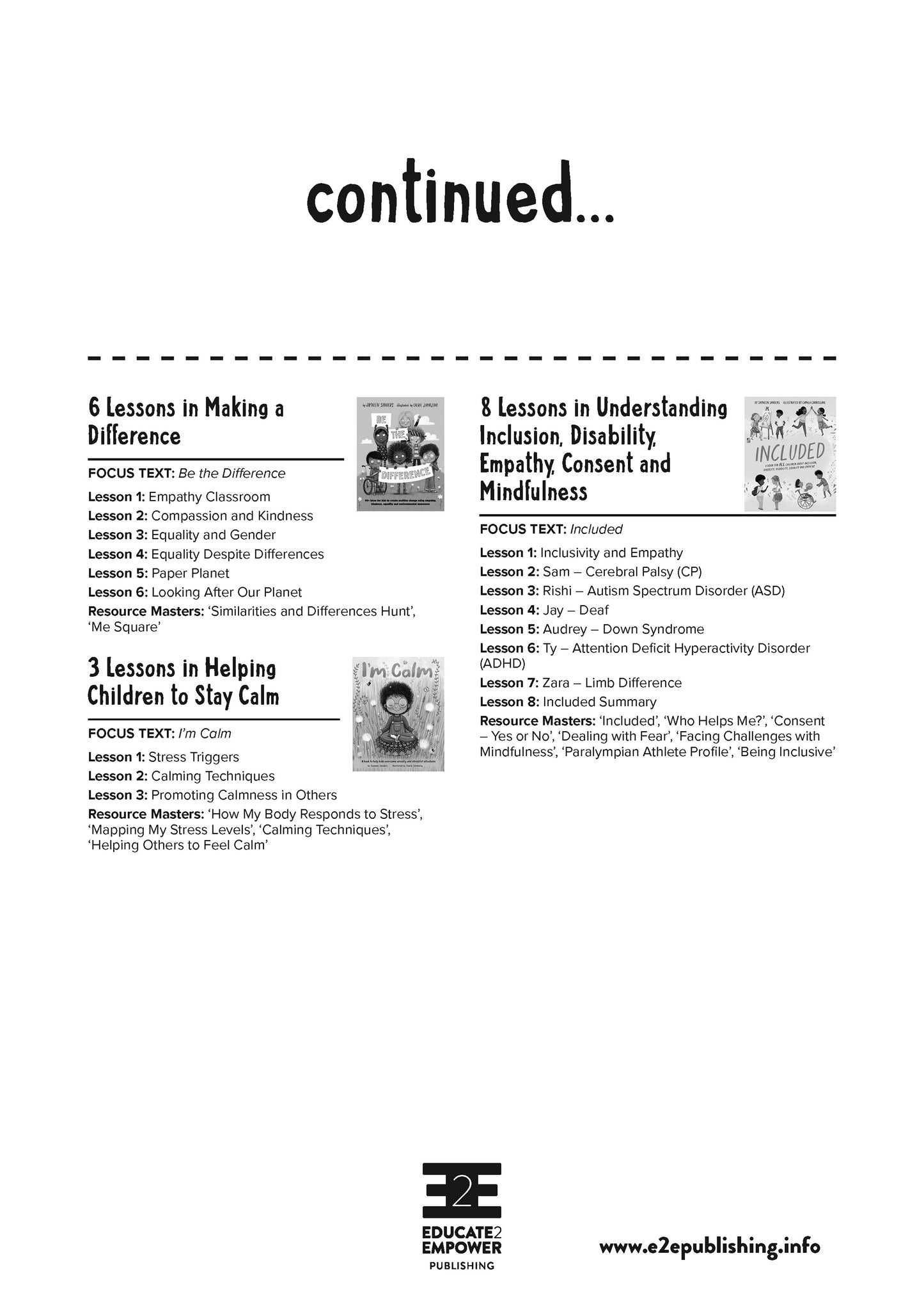 An example image of one of the lesson plan that compliment many of Educate2Empowers books.