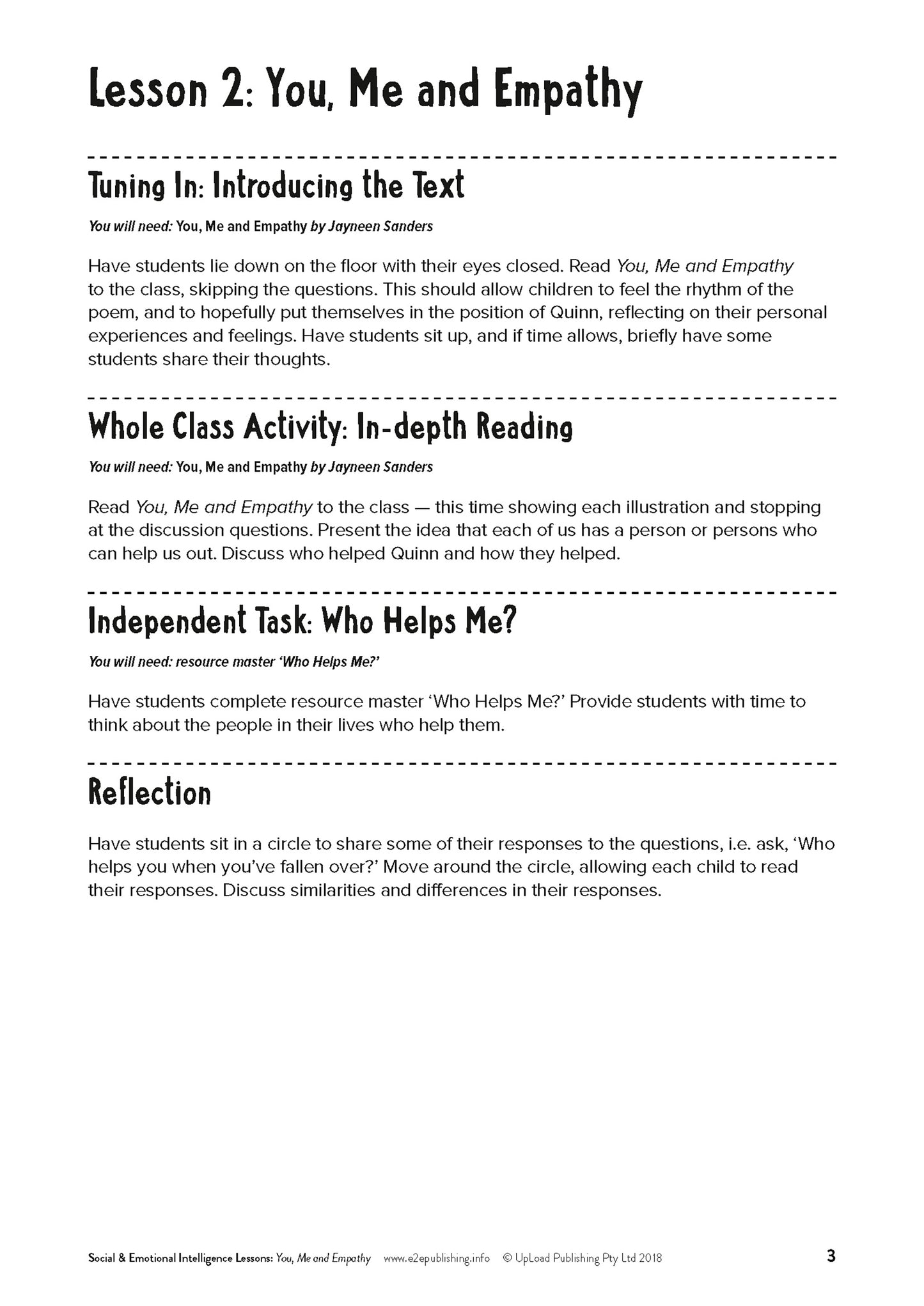 An example image of one of the lesson plan that compliment many of Educate2Empowers books.
