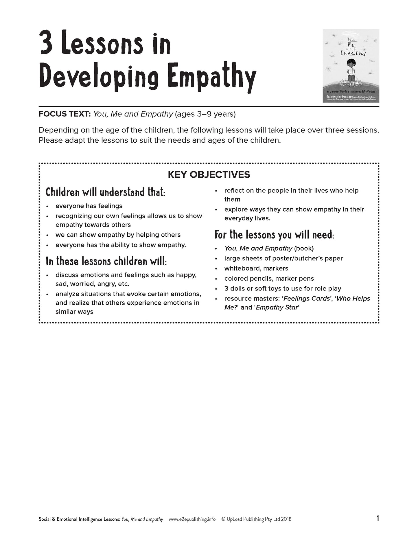 An example image of one of the lesson plan that compliment many of Educate2Empowers books.