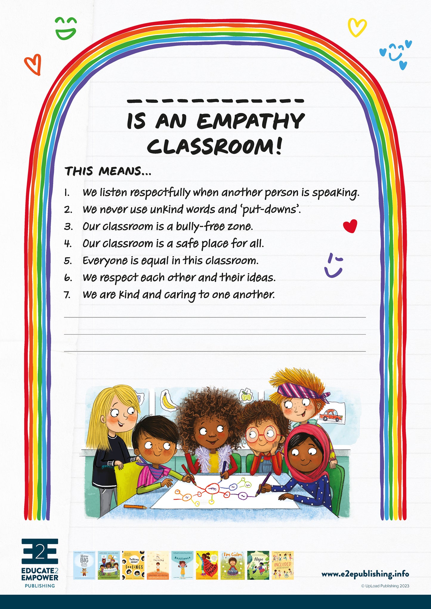 A poster titled 'This is and Empathy Classroom' with 7 points about what this statement means in practice.