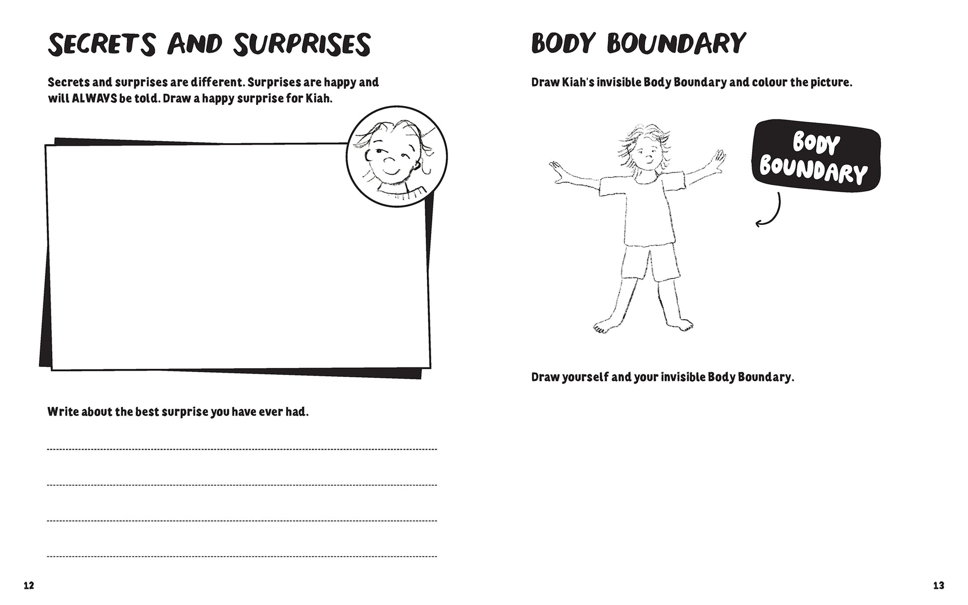 A page from the book 'My Body! what I Say Goes! Kiah's Edition. Activity Book.' by Jayneen Sanders