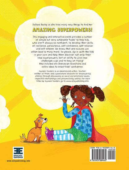 The back cover of the book ‘Hey There! What's Your Superpower?’ by Jayneen Sanders.
