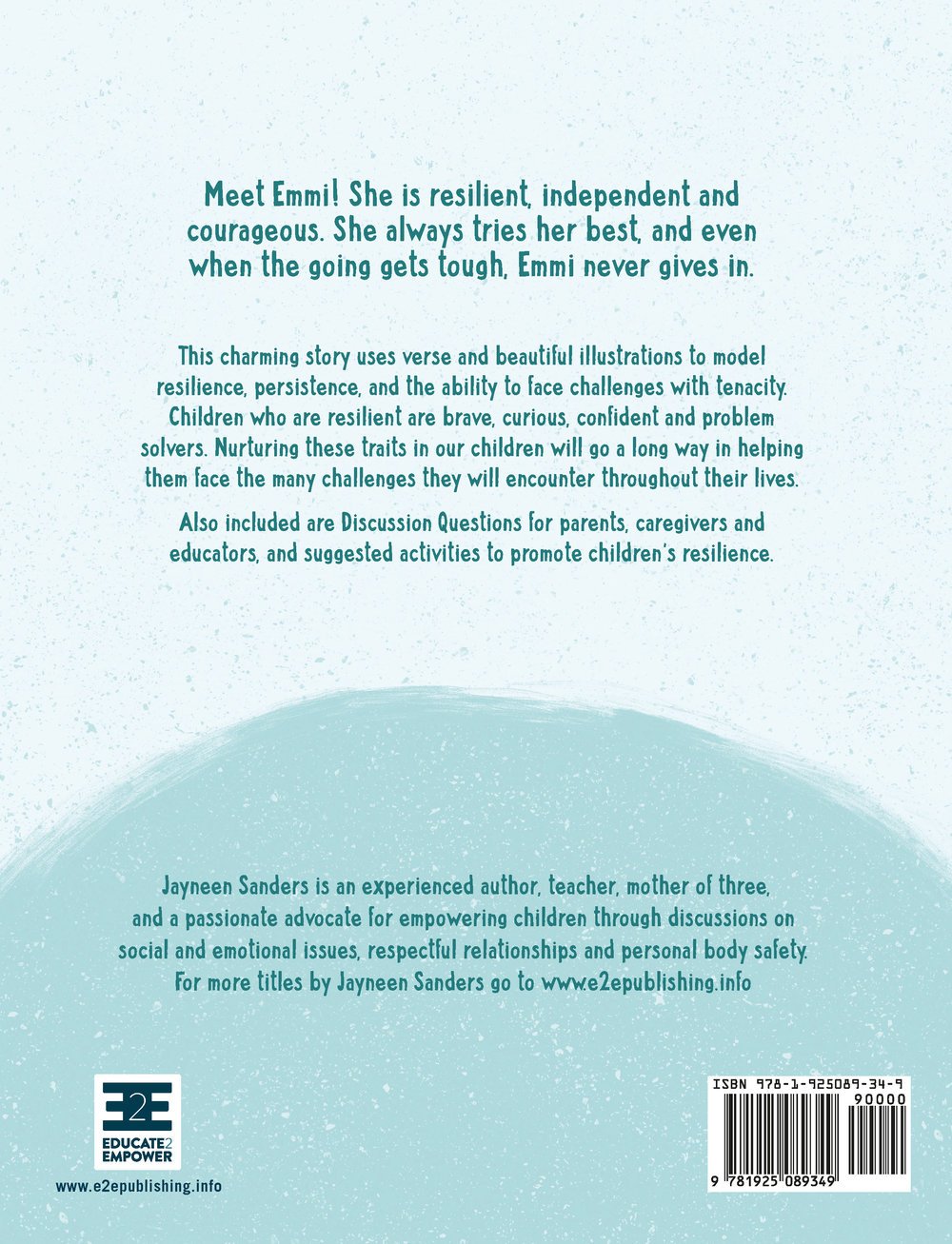 The back cover of the book ‘Resilience’ by Jayneen Sanders.