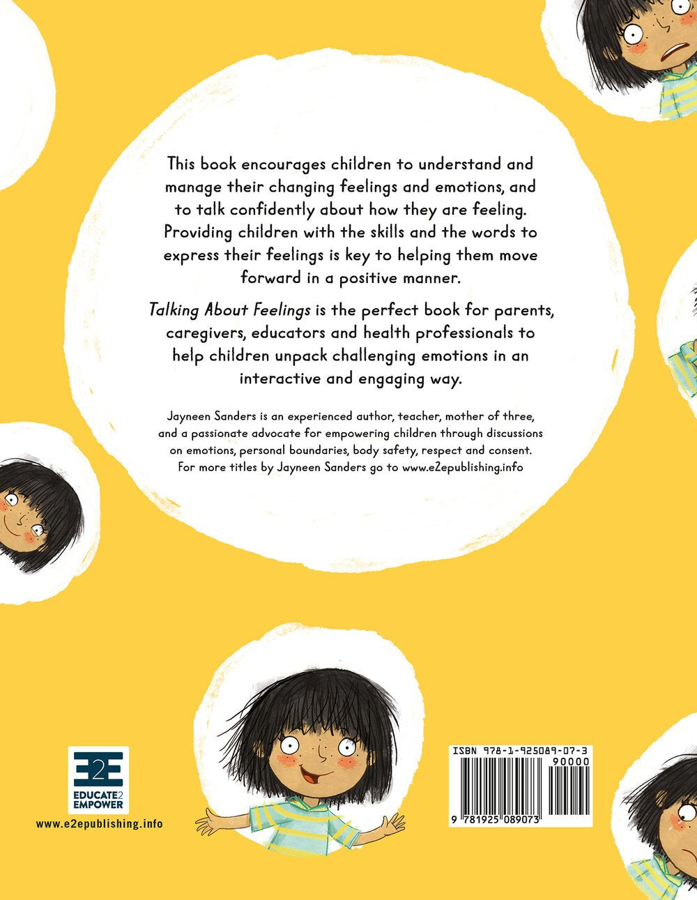 The back cover of the book ‘Talking About Feelings’ by Jayneen Sanders.