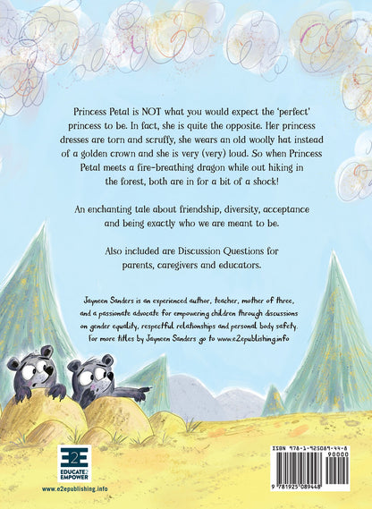 The back cover of the book ‘The Not-So-Perfect Princess and the Not-So-Dreadful Dragon’ by Jayneen Sanders.