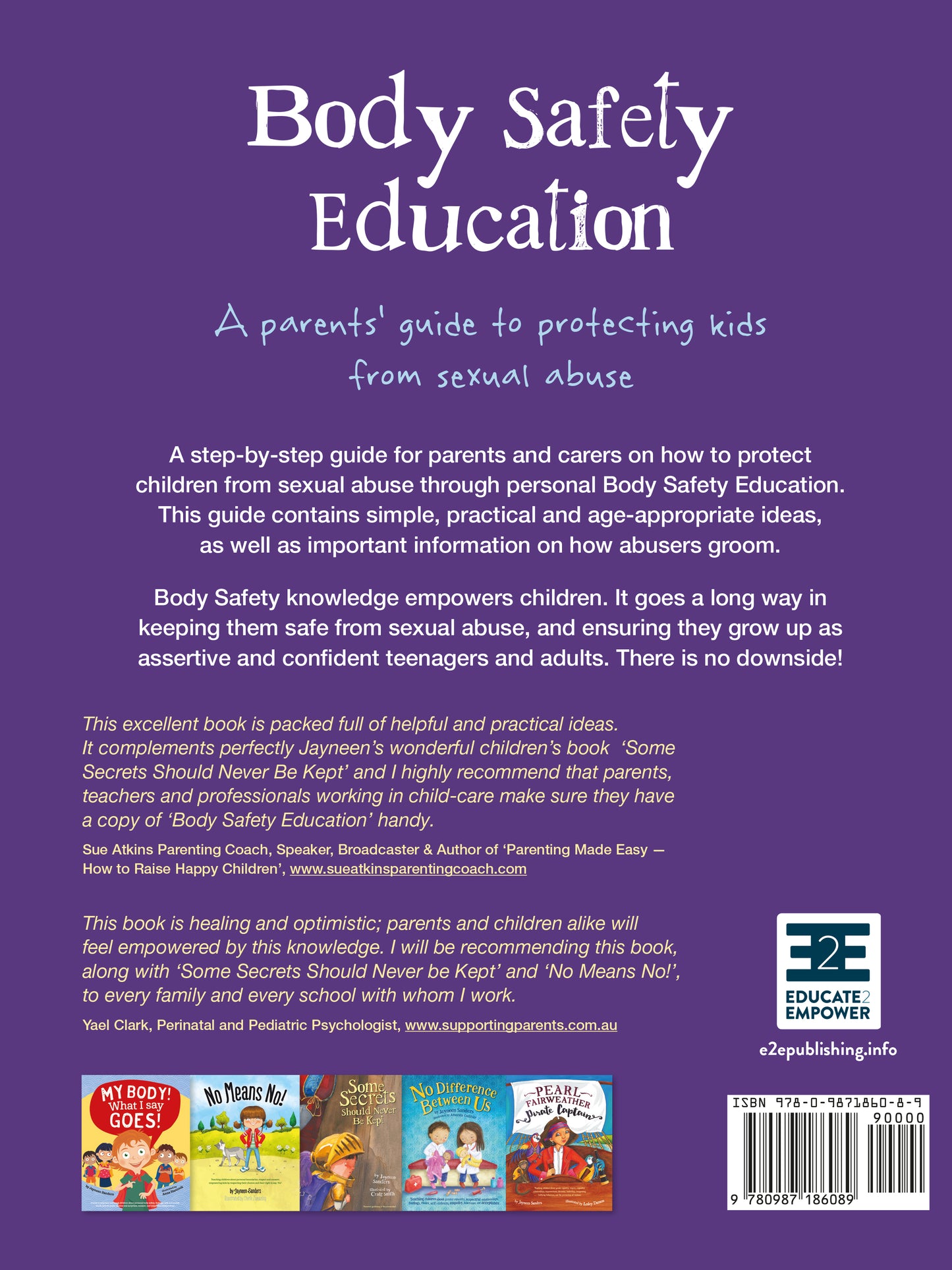 The back cover of the book ‘Body Safety Education’ by Jayneen Sanders.