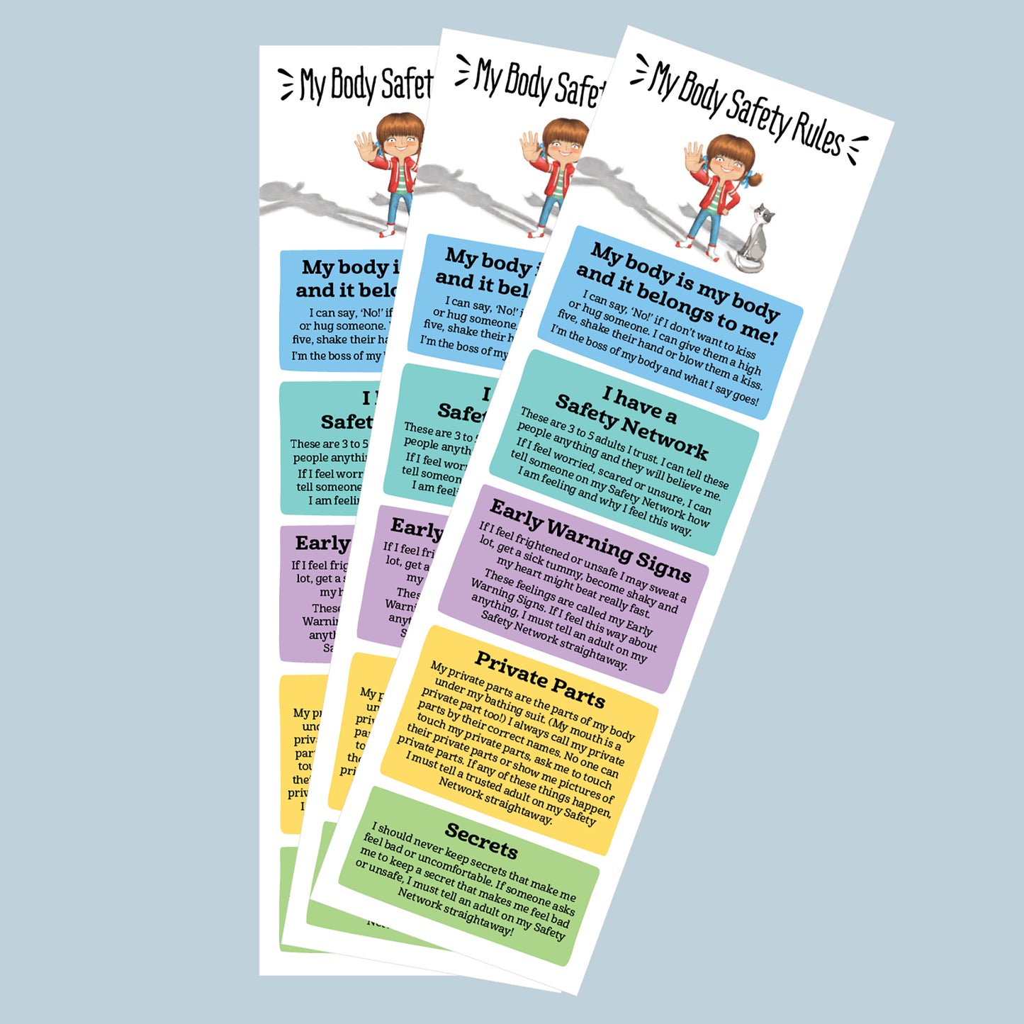 A collage of 'My Body Safety Rules' bookmarks.