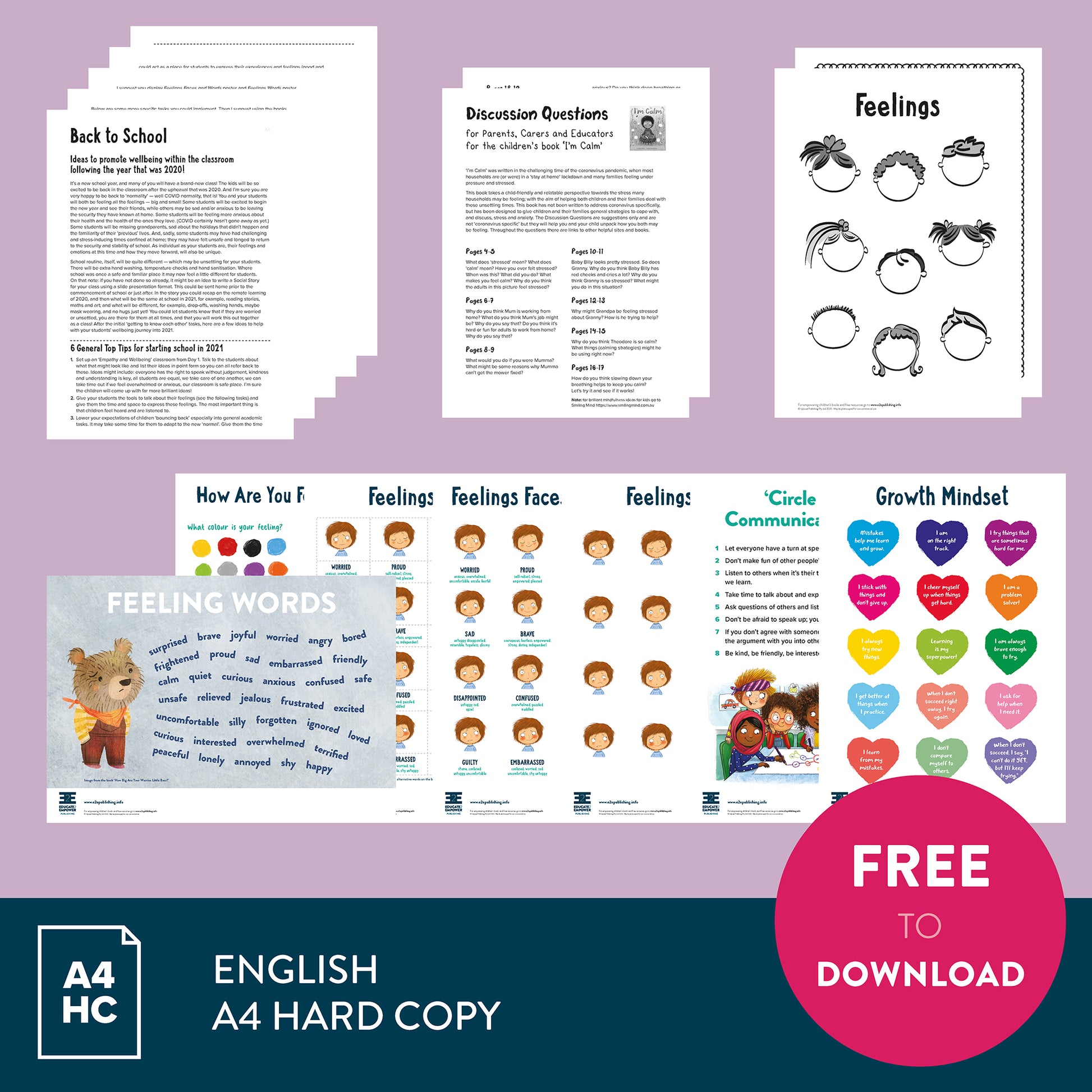 A promotional image showing a collage of activity sheets, lesson plans and posters available in the 'Back to School Bundle'