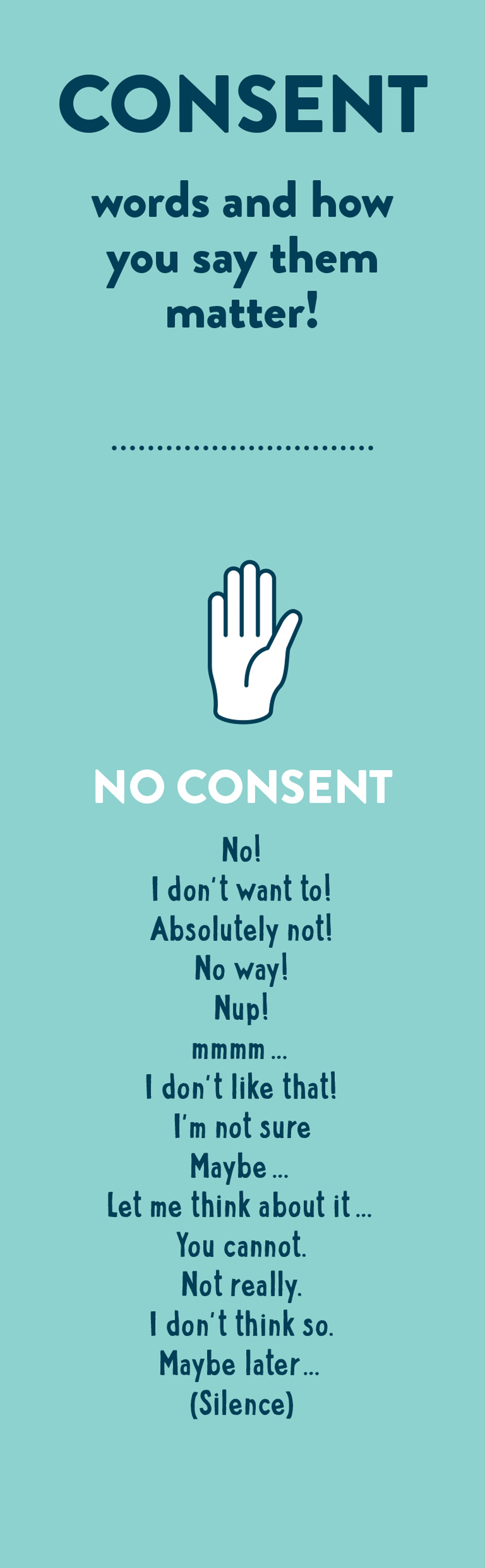 A bookmark that has many different ways of saying 'No! I do not consent!'