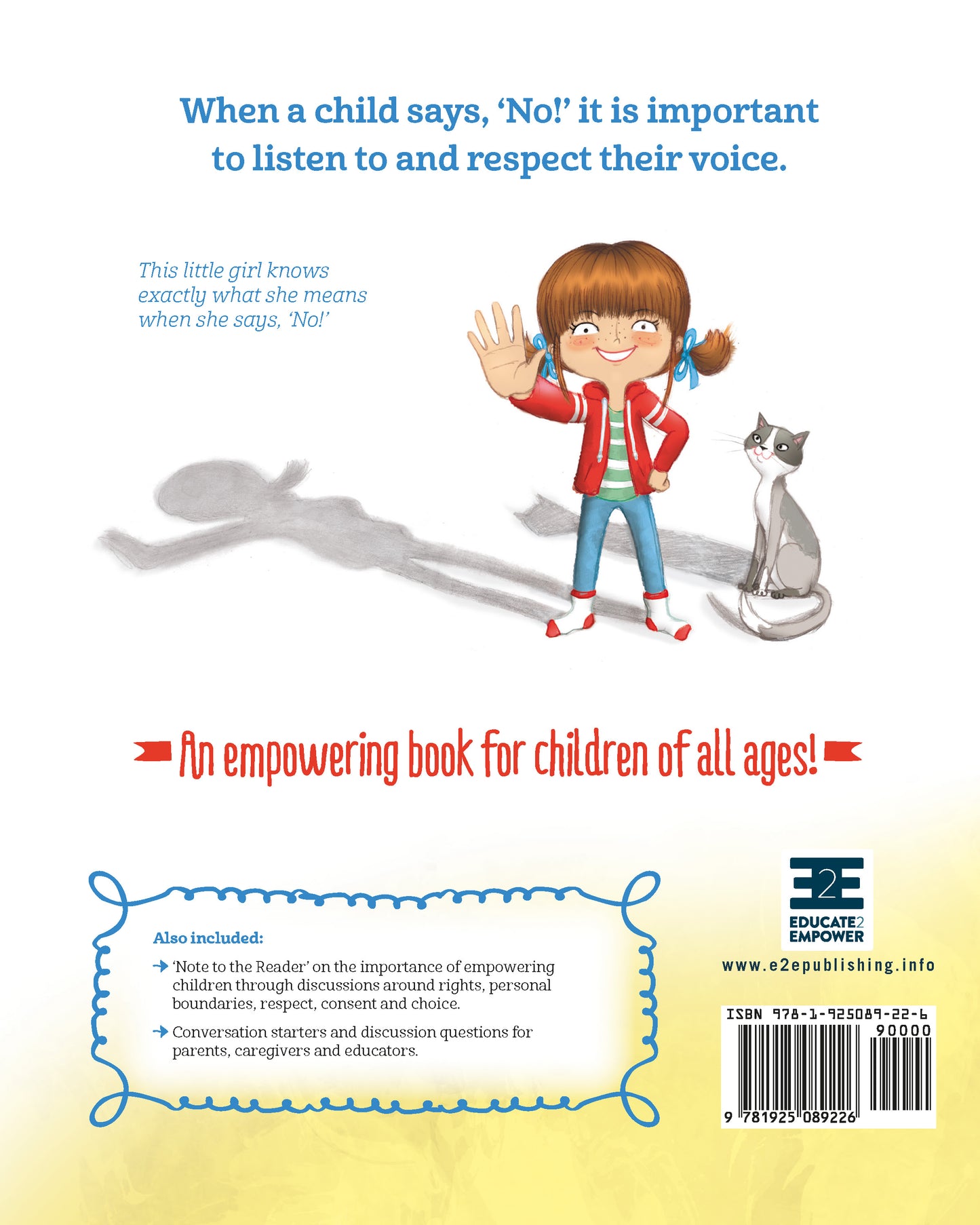 The back cover of the book ‘No Means No!’ by Jayneen Sanders.