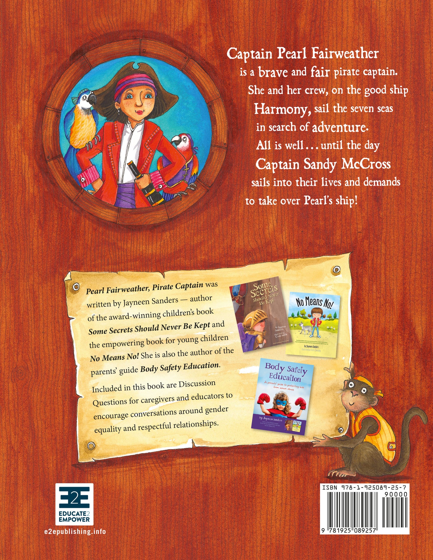 The back cover of the book ‘Pearl Fairweather Pirate Captain’ by Jayneen Sanders.