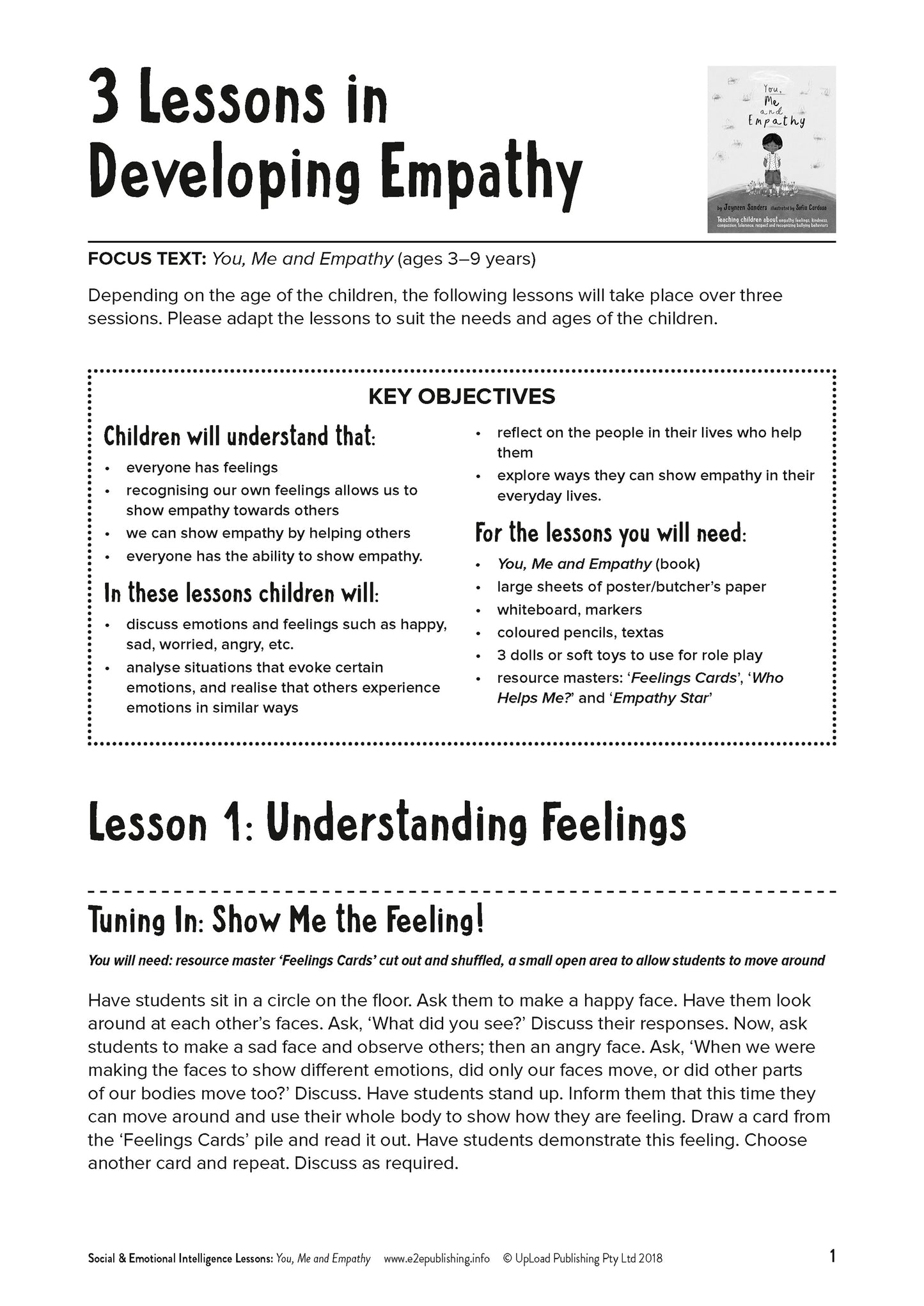 An example image of one of the lesson plan that compliment many of Educate2Empowers books.